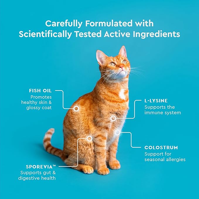 VetIQ Allergy Pro+ Relief for Cats, Cat Allergy Supplement & Vitamins with Probiotics, Fish Oil, Tart Cherry, Skin & Coat Support, Sneezing & Itching Relief, Seasonal Allergies, 3.7oz