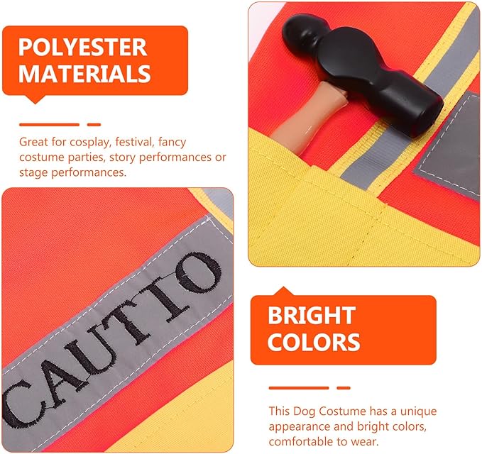 Wear-Resistant Engineer Dog Costume Puppy Clothes Decorative Orange Polyester L Size Festive Pet Supply