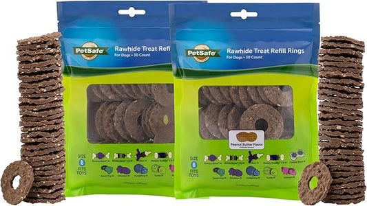 PetSafe Busy Buddy Toys Dog Treat Refills (60 Refills) Dog Treats Medium, Dogs Rawhide and Peanut Butter Flavors, Keeps Your Furry Friend Engaged, Resealable Bag for Freshness