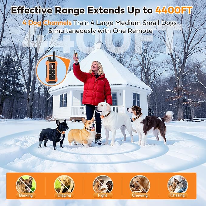 Shock Collar for Dogs 2 Pack (5–150Lbs), 4400FT Waterproof 2 Dog Training Collar with Remote Control 5 Training Modes Rechargeable Electric Dog Collar with Light, E collars for Small Medium Large Dogs