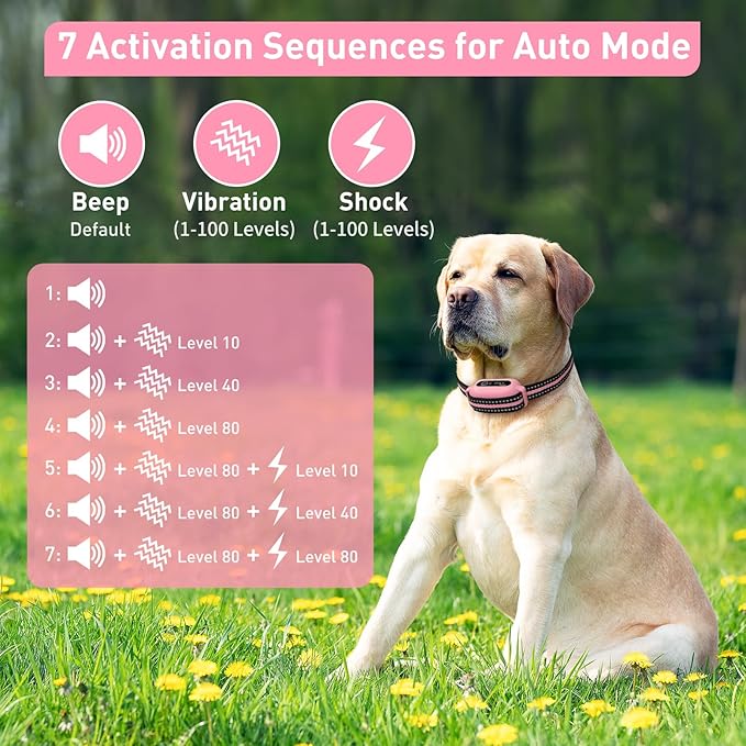 PetJoy Dog Shock Collar System – Remote-Controlled Bark Collar for Large Dogs, 2-in-1 Auto & Manual Mode, Vibration & Sound, 5 Adjustable Levels, 1000ft Range, Rechargeable Battery