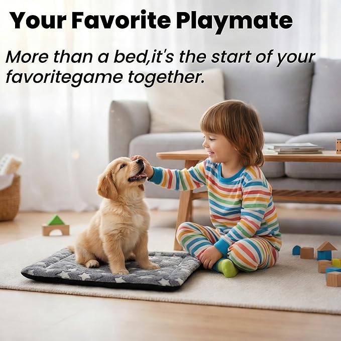Dog Bed Mat, Reversible Dog Crate Pad - Comfortable Kennel Mat for Dogs & Cats, Machine Washable Dog Bed Suitable for Kennel, Cage or Home Travel(Gray Star, 24" L*18" W*1.5" Th)