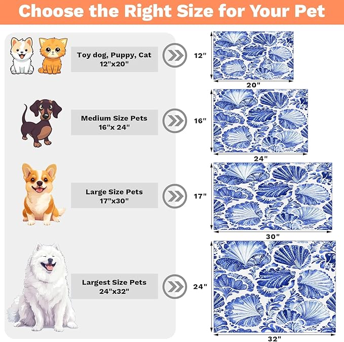 Tie Dye Dog Food Mat for Floors Absorbent Dog Bowl Mat for Food and Water Dispenser Quick Dry Cat Food Placemat Pet Supplies 12" x 20", Seashell Coastal