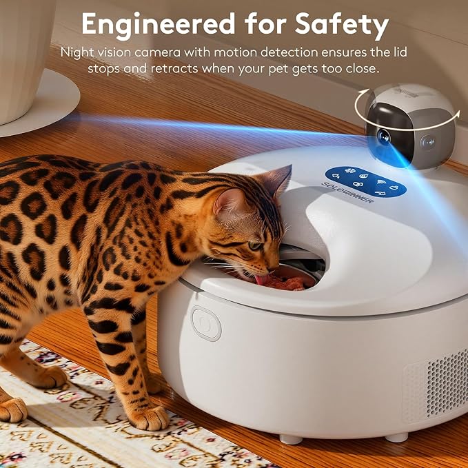 Automatic Cat Feeder Wet Food for 5 Meals, Semiconductor Cooling & 𝐏𝐫𝐞-𝐇𝐞𝐚𝐭𝐢𝐧𝐠 Pet Food Dispenser with Night Vision Camera, App-Controlled Auto Cat Feeder with Food-Grade Stainless Tray