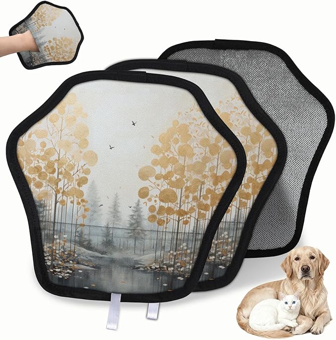 Trees Abstract Electrostatic Pet Hair Removal Glove for Cats & Dogs - Reusable Grooming Mitt for Couch, Carpet, Car Seat & Laundry - Large 9x9 Inch