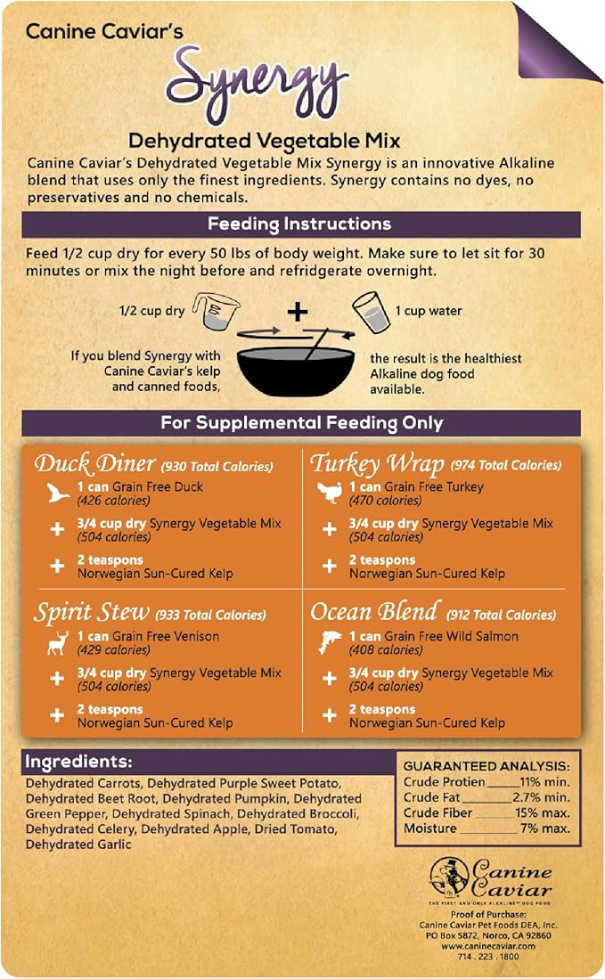 Canine Caviar - Synergy Dehydrated Vegetable Mix, Dog Food Topper, Dehydrated Dog Food, Supplements & Vitamins, Gluten-Free (2.5 Pounds)