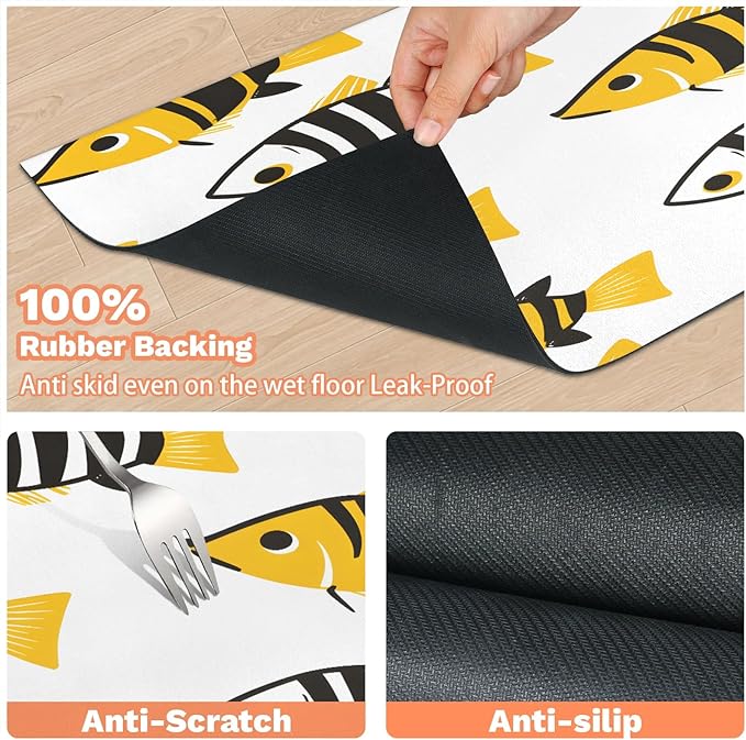 Fish Dog Food Mat for Floors Absorbent Dog Bowl Mat for Food and Water Dispenser Quick Dry Cat Food Placemat Pet Supplies 24" x 32", Ocean