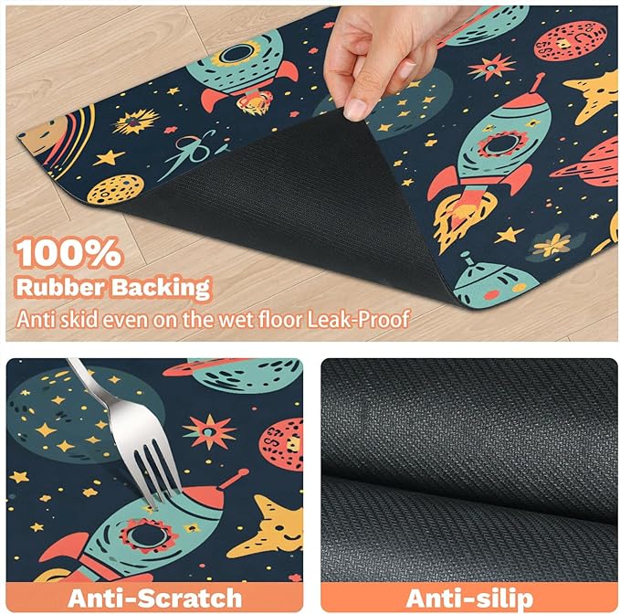 Universe Planet Dog Food Mat for Floors Absorbent, Quick Dry Water Dispenser Mat for Food, Water, Pet Supplies 17" x 30", Outer Space