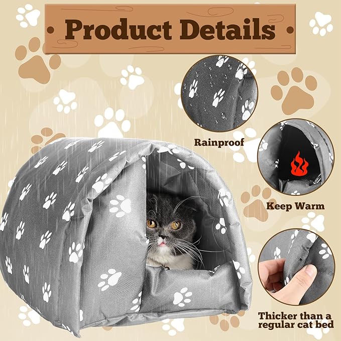 3 Pcs Cat Houses for Outdoor Cats Winter Weatherproof Insulated Stray Feral Cat Dog House Outdoor Pet Shelter Waterproof Pet Cave Wild Animal (Paw Prints,16.5 x 12 x 11 Inches)