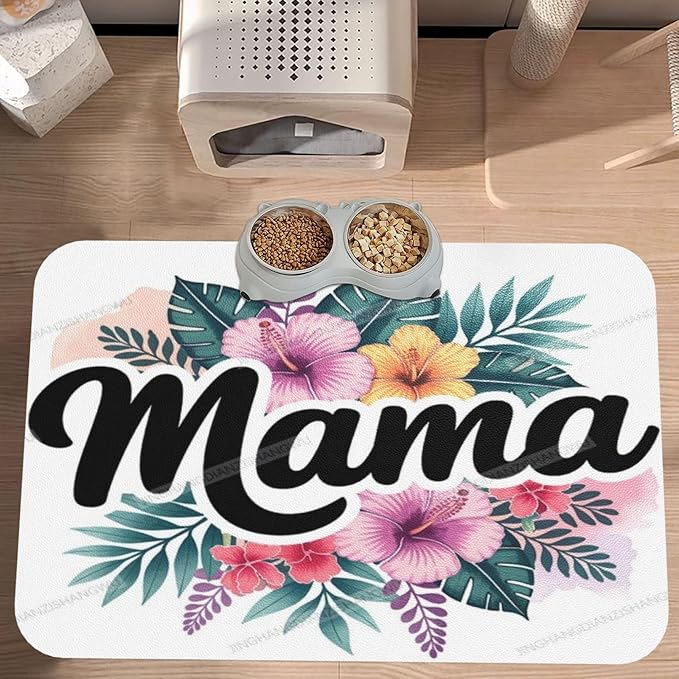 Non Slip Mat for Dog Pet Cat Dog Food Mats Happy Mother's Day Floral Gift for Mom Hx Water Bowl Mat Quick Dry Absorbent Cat Feeding Mats 18X12In