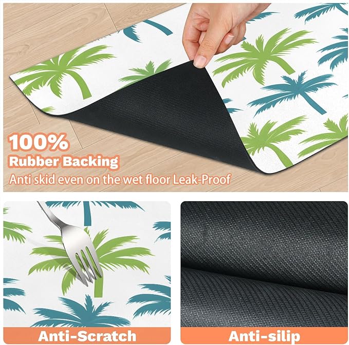 Palm Tree Dog Food Mat for Floors Absorbent, Quick Dry Water Dispenser Mat for Food, Water, Pet Supplies 24" x 32", Coconut Tree Plants