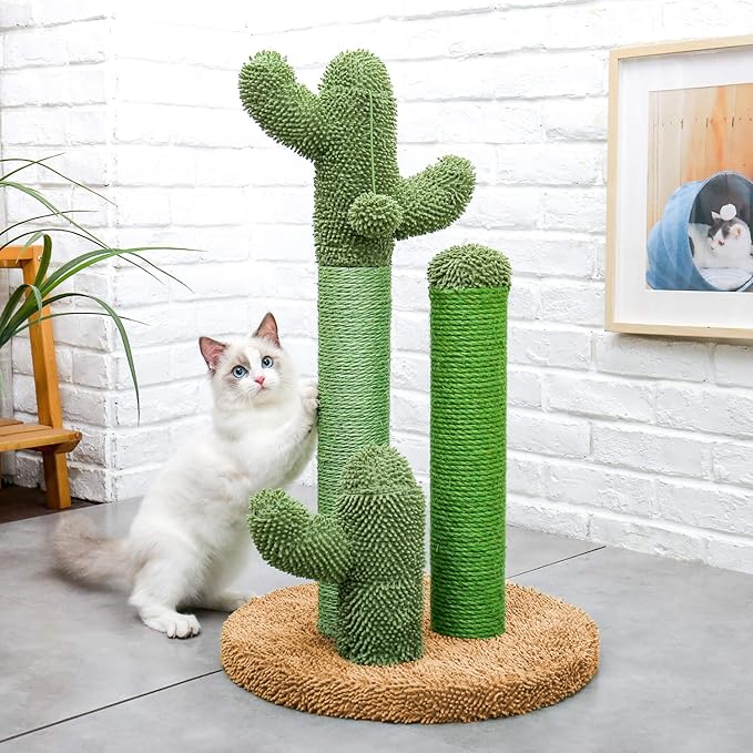 Cat Scratching Post Cactus Cat Scratching Board with 3 Scratching Poles and Interactive Hanging Ball for Small Cats