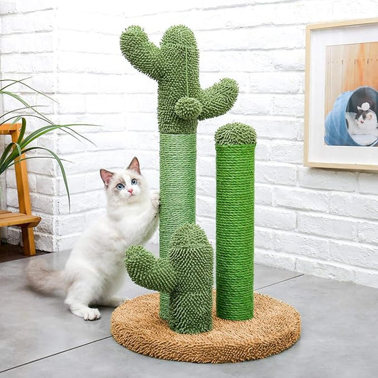 Cat Scratching Post Cactus Cat Scratching Board with 3 Scratching Poles and Interactive Hanging Ball for Small Cats