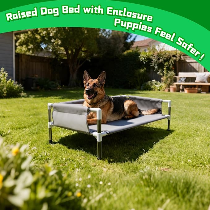 Makerfire Elevated Dog Bed, Raised Dog Sofa Bed for Medium Dogs, Detachable Cooling Indoor/Outdoor Pet Cot with Non-Slip Feet, Polyester Cotton (33''L x 20.5''W x 11.6''H)