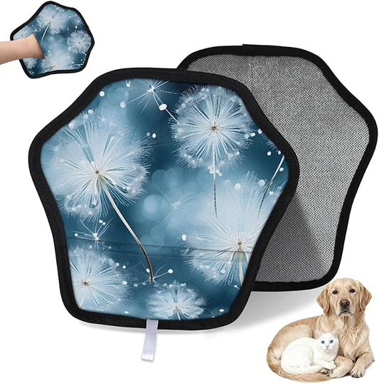 Reusable Pet Hair Removal Glove Dandelions Dancing Magic Brush for Cat & Dog Hair Remover for Car, Sofa, Bedding, Clothes - 9x9 Mitt Washable
