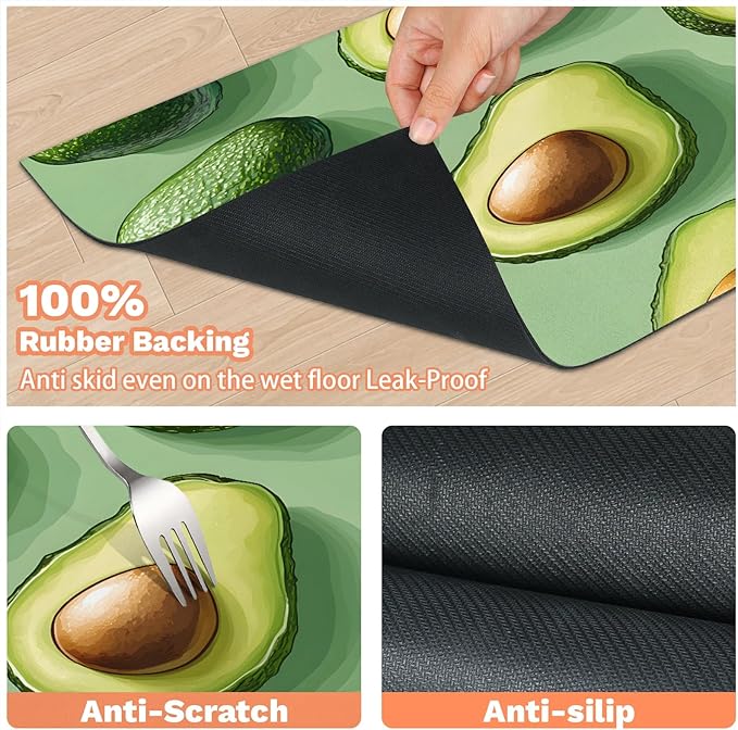 Cute Avocado Dog Food Mat for Floors Absorbent Dog Bowl Mat for Food and Water Dispenser Quick Dry Cat Food Placemat Pet Supplies 24" x 32", Green Fruit