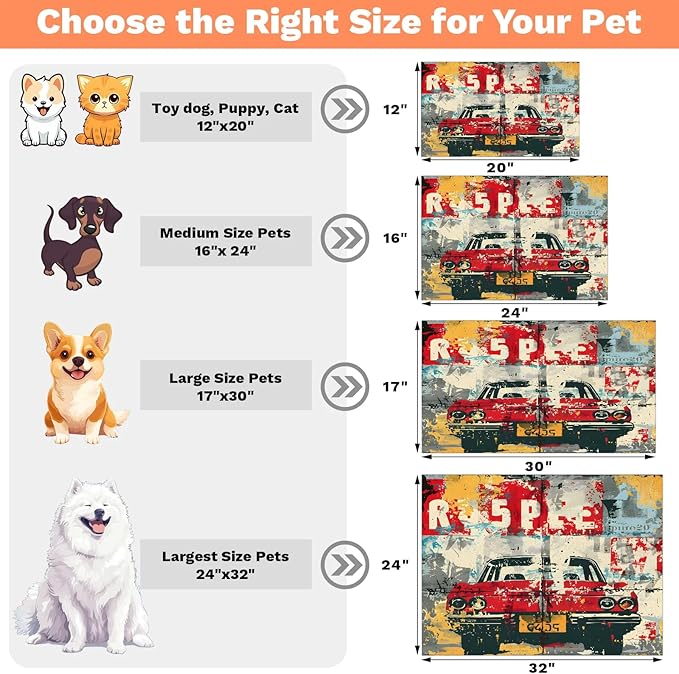 Vintage Car Dog Food Mat for Floors Absorbent, Quick Dry Water Dispenser Mat for Food, Water, Pet Supplies 12" x 20", Abstract Graffiti