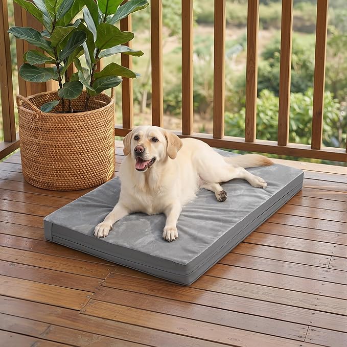 Vonabem Waterproof Dog Bed Large Medium Sized Dogs - Outdoor Orthopedic Crate Pad, Washable Pet Beds Removable Cover, Egg Crate Foam Support, Durable Anti-Slip Kennel Pads 35"x22", Gray