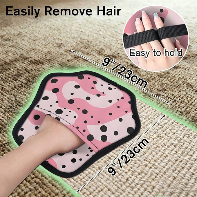 Dots Print Electrostatic Pet Hair Removal Glove for Cats & Dogs - Reusable Grooming Mitt for Couch, Carpet, Car Seat & Laundry - Large 9x9 Inch