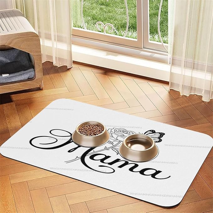 Pet Feeding Mat Happy Mother's Day Floral Gift for Mom Ic Absorbent Pet Placemat for Food Water Bowl with Waterproof Rubber Backing 24x16In Quick Dry Water Dispenser Mat Dog Cat