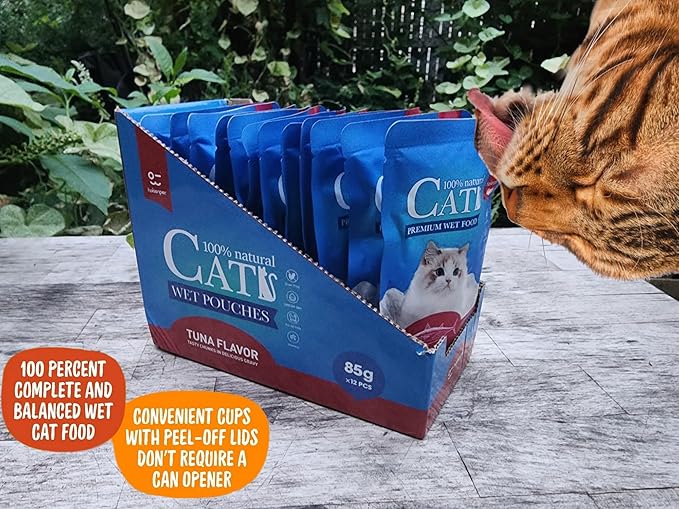 Cats Premium Wet Food 85g Pouch — Moist, Soft Cat Food Mixer, Topper and Rotational Meal (Pack of 12, Tuna Flavor)