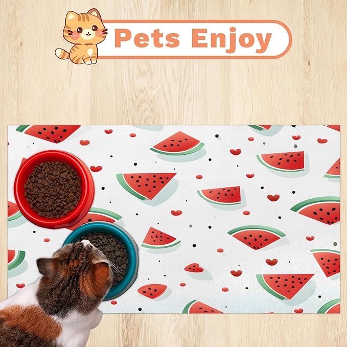 Watermelon Dog Food Mat for Floors Absorbent Dog Bowl Mat for Food and Water Dispenser Quick Dry Cat Food Placemat Pet Supplies 12" x 20", Cartoon Fruit