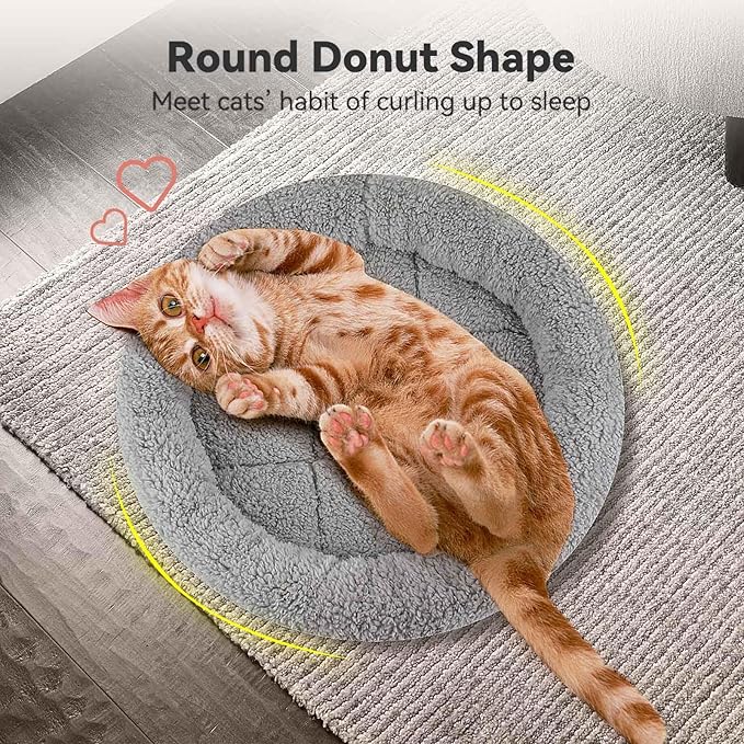 PETLESO Small Cat Bed Mat with Surrounding Pillow, 11.81" Round Pet Cushion for Cats Puppy Rabbits Curling Sleep, Indoor Furniture/Carrier/Crate Pet Self Warming Pad, Washable, Small