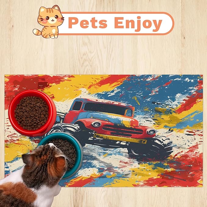 Off-Road Vehicle Dog Food Mat for Floors Absorbent, Quick Dry Water Dispenser Mat for Food, Water, Pet Supplies 17" x 30",
