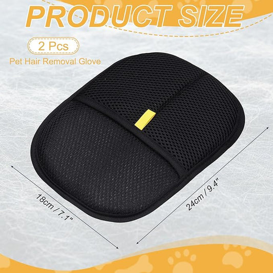 Pet Hair Removal Gloves, Reusable Electrostatic Pet Gloves for Cats Dogs Grooming, Thickened, (2Pcs & Black), Intended for Clothing/Couch/Carpet/Car Seat