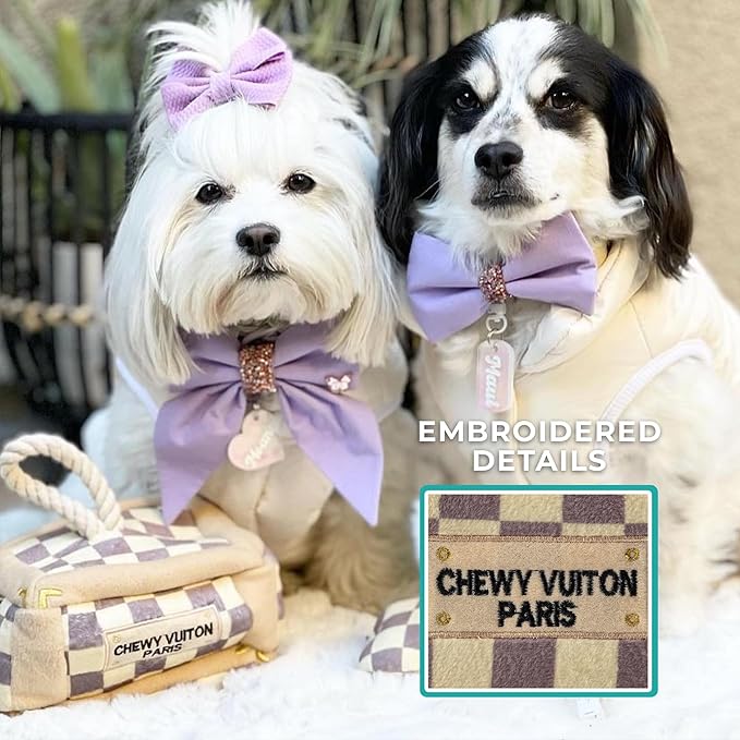 Haute Diggity Dog Checker Chewy Vuiton Trunk Activity House, Plush Designer Dog Toys with Interactive Squeaker, Stimulating Pet Enrichment, Machine-Washable & Safe Materials for All Breeds, One Size