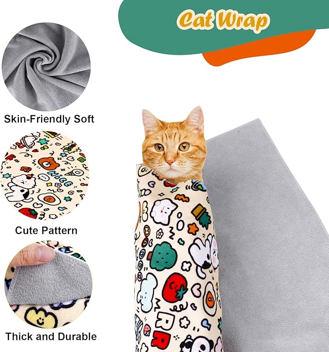 Cat Wrap for Cutting Nails and Grooming,Cat Restraint Wrap for Nail Clipping,Self-Adhesive Fabric Cat Swaddle Burrito Wrap for Nail Trimming (Graffiti Style)