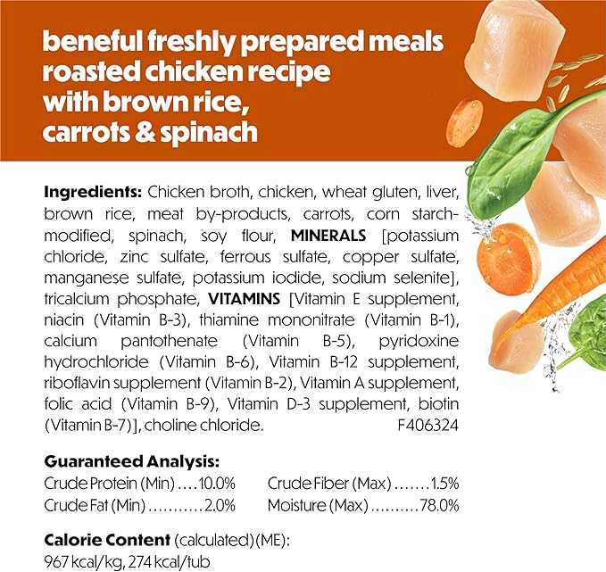 Purina Beneful Freshly Prepared Meals Roasted Chicken Recipe With Brown Rice, Carrots and Spinach Wet Dog Food - (Pack of 8) 10 oz. Tubs