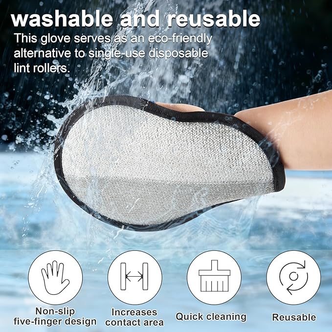 2pcs Pet Hair Fur Removal Mitt Glove for Cats Dogs 5-Finger Electrostatic Reusable Pet Hair Remover Brush Tool for Couch Furniture Carpet Laundry Clothing (Blue)