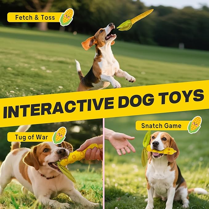 Fida 2-in-1 Puppy Teething Toys, Natural Rubber Chew Toys for Dogs to Keep Them Busy & Plush Toys with Crinkle Leaves, Interactive Dog Toys for Small Medium Breeds and Puppies (Corn)