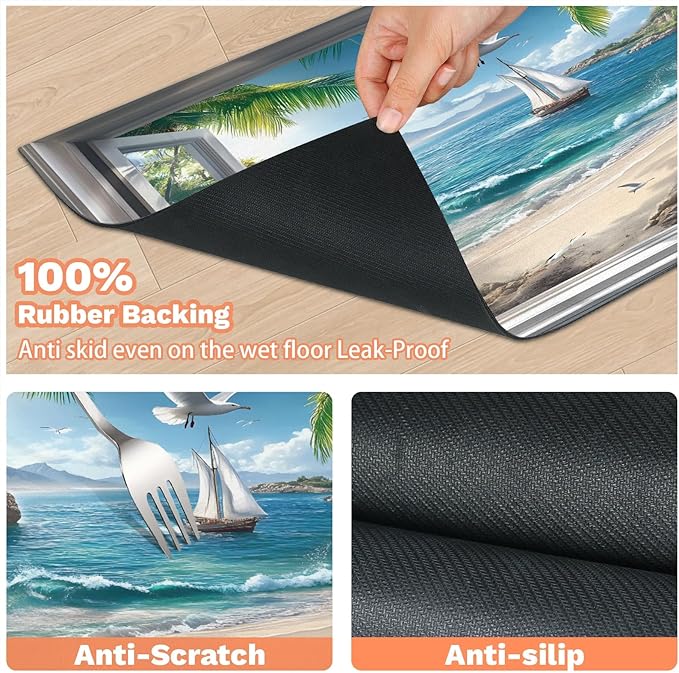 Beach Sunshine Dog Food Mat for Floors Absorbent, Quick Dry Water Dispenser Mat for Food, Water, Pet Supplies 12" x 20", Hawaii Coastal Seaside
