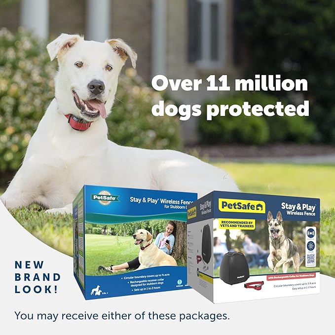 PetSafe Stay & Play Wireless Fence for Stubborn Dogs - America's Safest Wireless Pet Containment System - No Dig Electric Fence with Circular Boundary - Secure 3/4-Acre Yard - for Dogs 5lb+