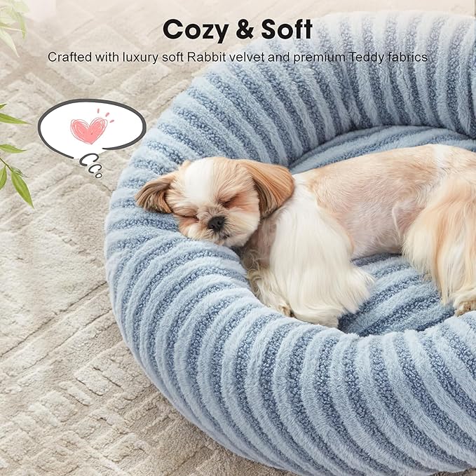 MIXJOY Dog Beds for Small Dogs, Washable Dog Bed with Removable Cover, Small Cat Bed for Indoor Cats, Calming Soft Dount Pet Beds with Anti Slip Bottom, Cute Puppy Beds, 23"x23"x8", Blue