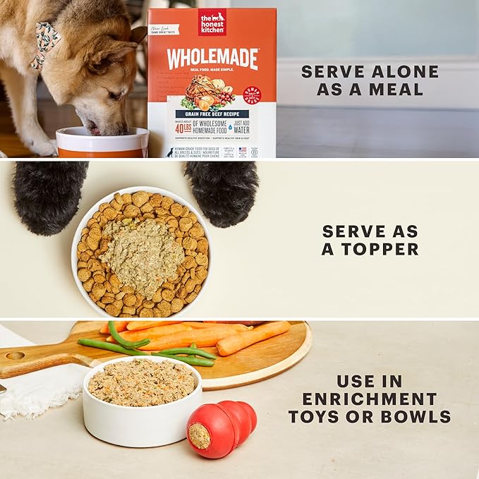 The Honest Kitchen Human Grade Wholemade™ Whole Grain Beef, Oat & Salmon Dehydrated Senior Dog Food, 7lb Bag (Makes 28lbs)