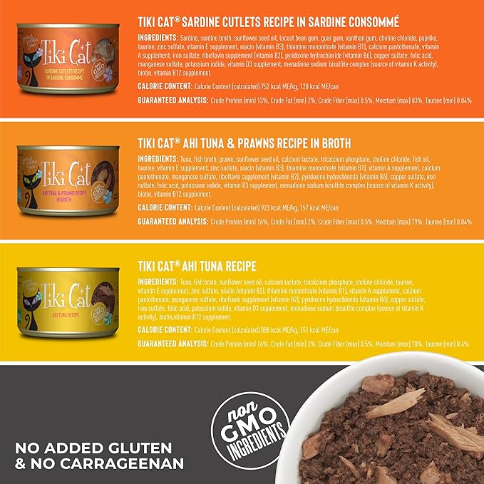 Tiki Cat Grill, Tuna & Crab Surimi, High-Protein and 100% Non-GMO Ingredients, Wet Whole Foods Cat Food for All Life Stages, 6 oz. Cans (Pack of 8)