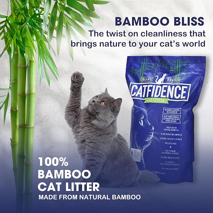 The Original PoopBags Catfidence 100% Organic Bamboo Cat Litter - USDA Certified Biobased - One 7 Lb Bag - One Month Supply