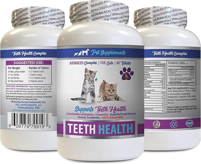 cat Breath freshener - CAT Teeth Health - Advanced Mouth Health Complex - Immune Boost - cat Vitamin c - 1 Bottle (60 Tablets)