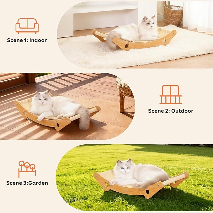 Sisal Cat Scratcher Bed for Natural Wood for Indoor Cats, Natural Sisal Mat Hammock for Kittens and Adult Cats,Extra-Larger Cat Scratching Post/Board/pad