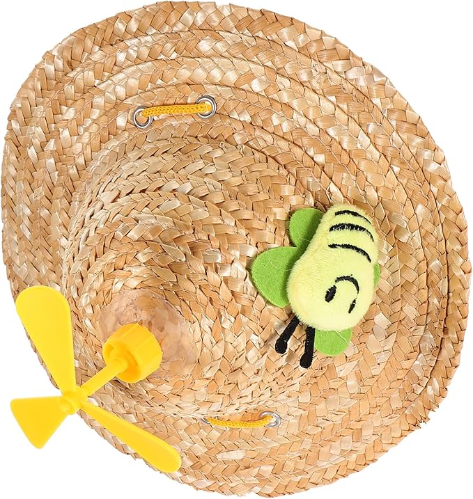 IMIKEYA Pet Straw Hat with Woven Prop, Playful Insect Pattern, Large Size Photo Accessory for Dogs, Cute Summer Sun Protection Pet Supplies