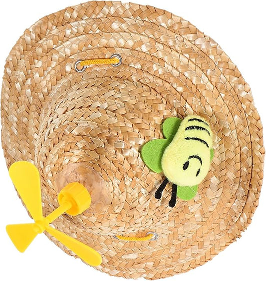 IMIKEYA Pet Straw Hat with Woven Prop, Playful Insect Pattern, Large Size Photo Accessory for Dogs, Cute Summer Sun Protection Pet Supplies