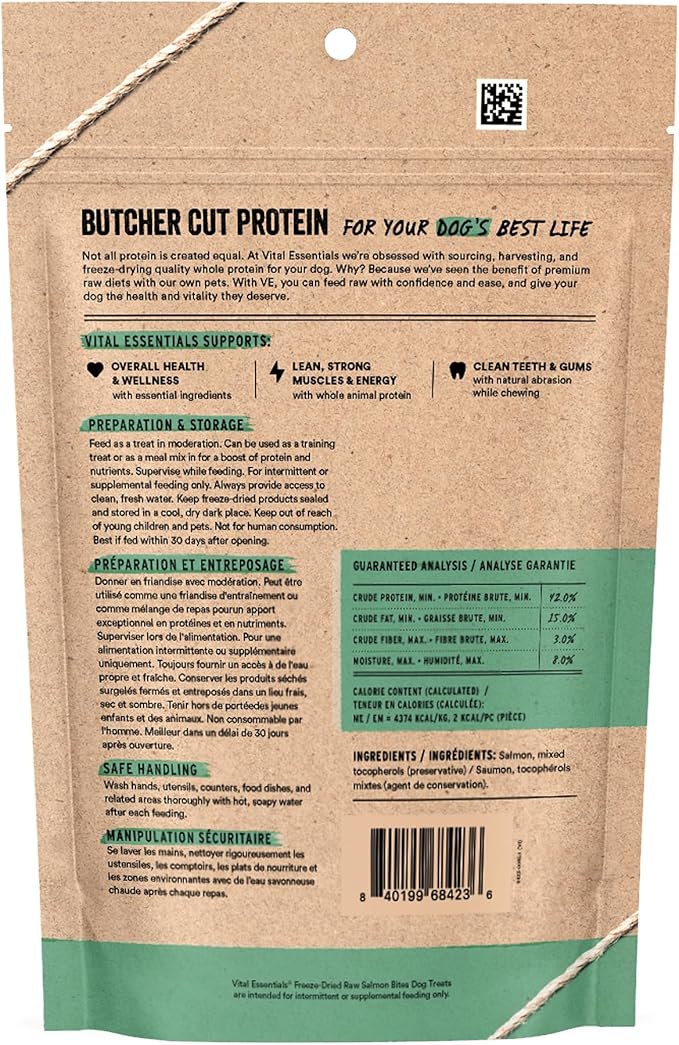 Vital Essentials Freeze Dried Dog Treats | Salmon Bites, Single Ingredient | Premium Quality | Grain Free Training Treats for Dogs, 5 oz Bag