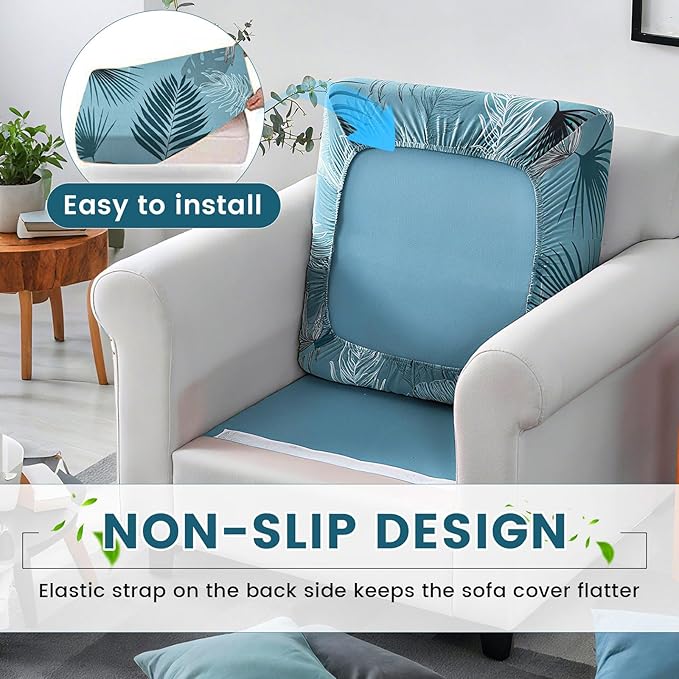 HANDONTIME 8Pcs Outdoor Patio Cushion Covers Palm Leaves Stretch Couch Cushion Cover Patio Couch Slipcover for Outdoor/Indoor Washable Non-Slip Furniture Protector for Pets (Dusty Teal,Cover Only)