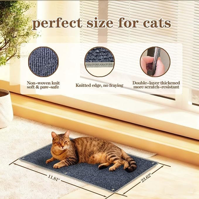 Corner Cat Scratcher & Wall Cat Scratcher - Double-Sided Usable Thick Carpet Pad, Edge-Wrapped Design for Durability, 2 Installation Ways - Indoor Cat Scratching Post for Furniture & Wall Protection