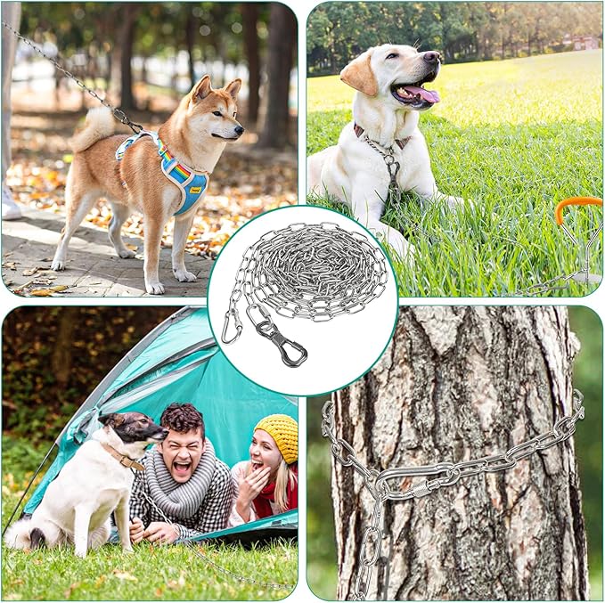 Tresbro Heavy Duty Dog Chains for Outside, 30FT Stainless Steel Tie Out Cable with Swivel Hook for Small Medium Dogs, Metal Chew Proof Pet Runner Chain Leash Lead for Outdoor Camping Hiking Yard, 3MM