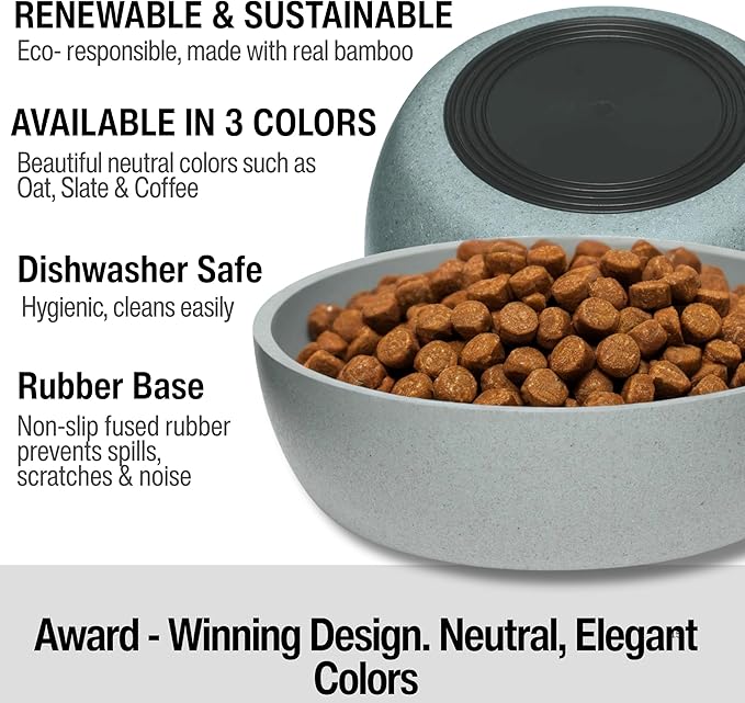 Loving Pets - Dolce Bamboo - Eco-Friendly Pet Bowls & Dishes for Dog, Cats, Puppy Food and Water Bowl -Sustainable and Dishwasher Safe, Made with Real Bamboo (Small, Slate-Grey)
