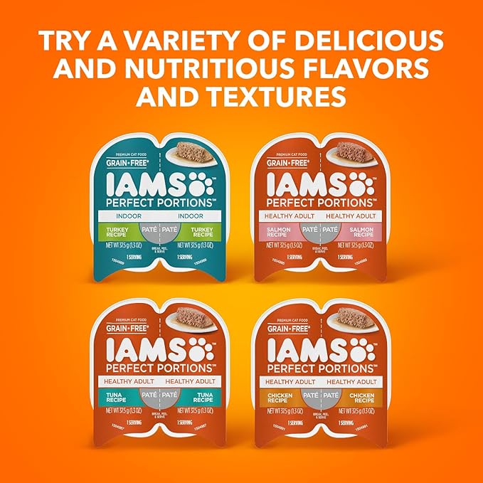 IAMS Perfect Portions Healthy Adult Wet Cat Food Cuts in Gravy, Chicken Recipe, 2.6 oz. Easy Peel Twin-Package Trays (, 48 Servings), 24 Count (Pack of 2)